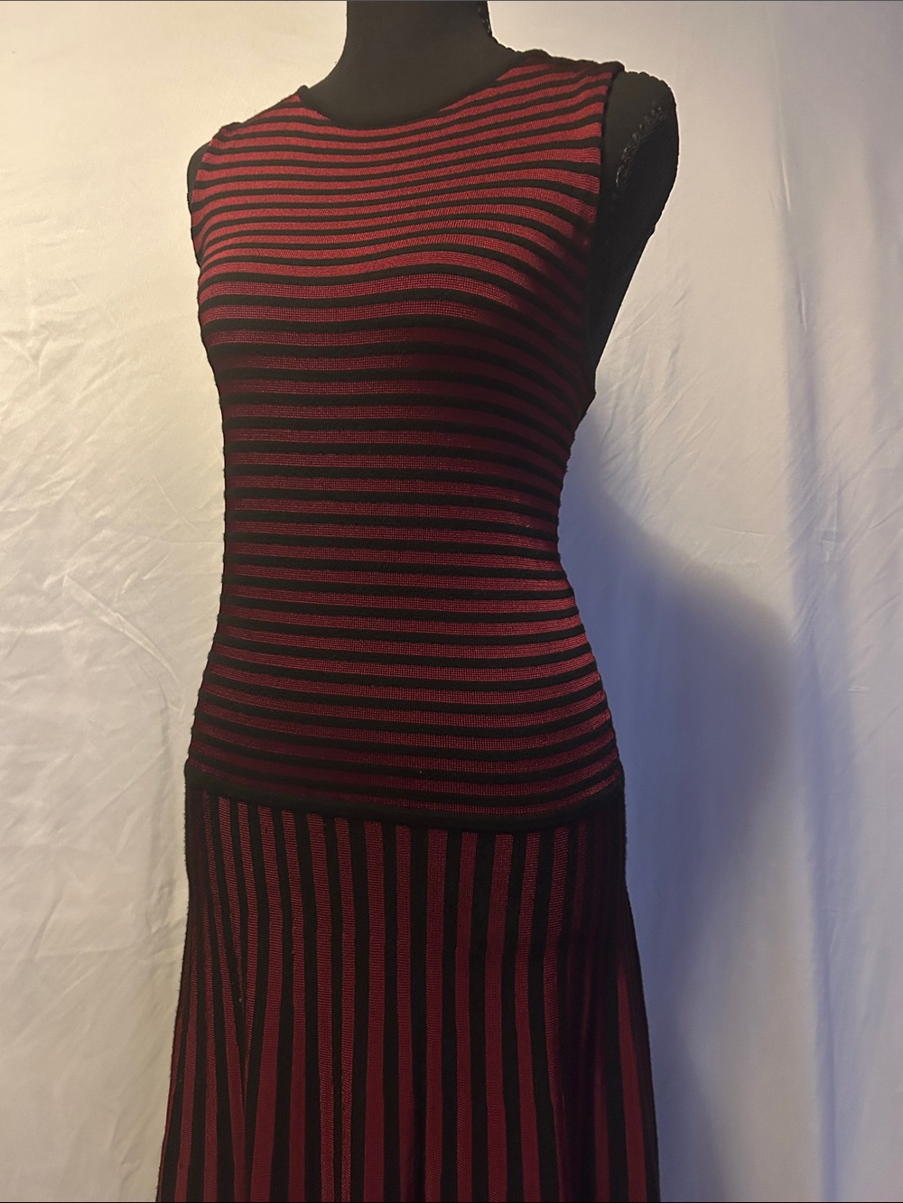 Ralph Lauren Sleeveless Maroon and Black Striped Knit Dress - Picture 4 of 11